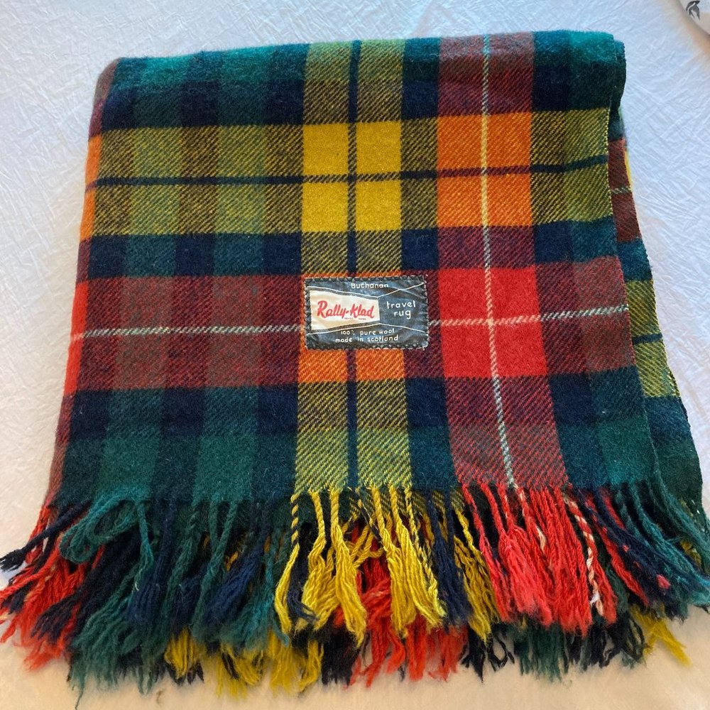 FALL Fringed Plaid Rally-Klad Travel Rug by Buchanan - Vintage Wool - Groovy